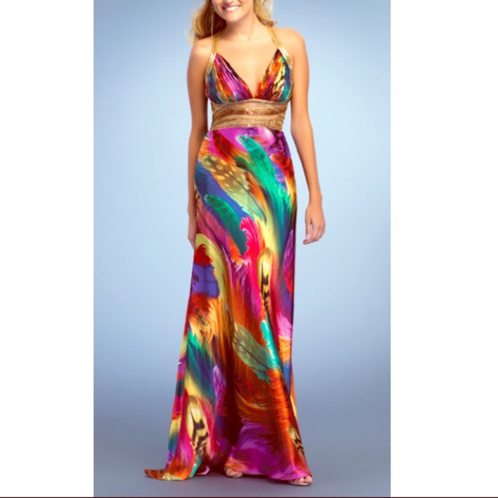 Sold out rare Dave & Johnny size 0 feather prom